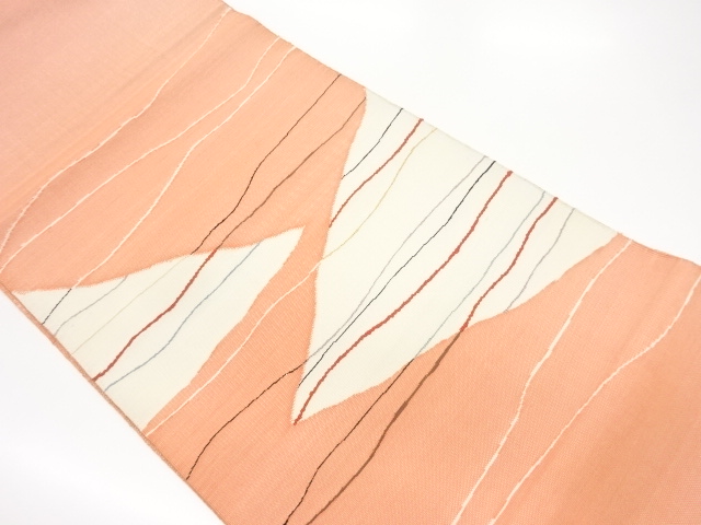 変わり横縞に幾何学模様織出し名古屋帯